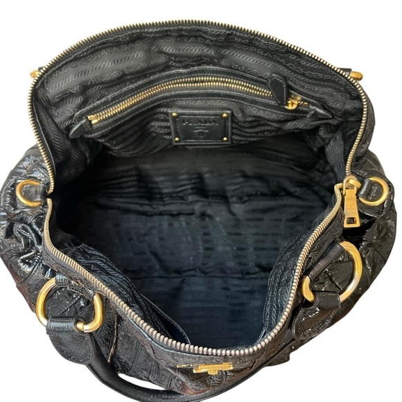 PRADA Vernice Waves Bag Black Patent Leather Gold Hardware Large 16” Authentic - Picture 4 of 13